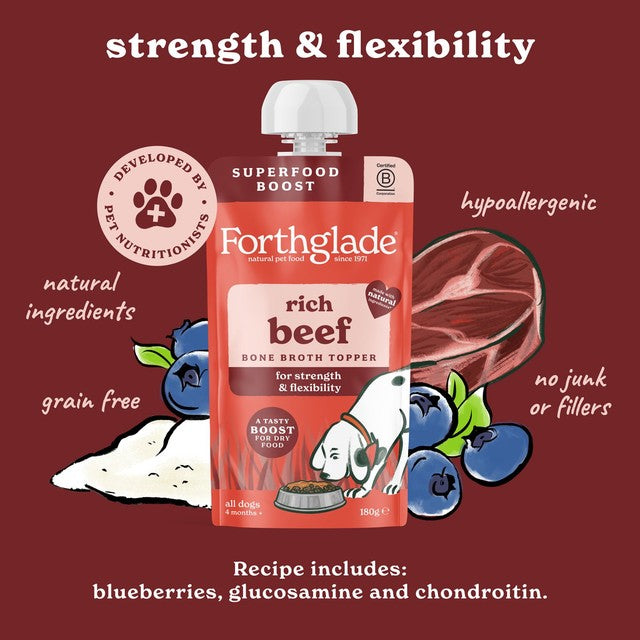 Forthglade bone broth topper for dogs rich beef (British brand)