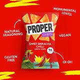 Properchips sweet sriracha lentil chips 20g, imported from the UK