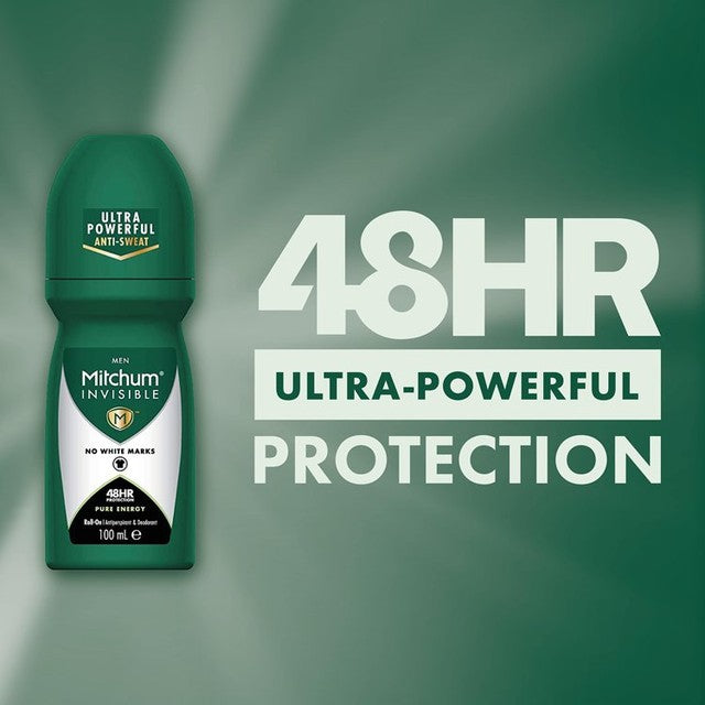 Mitchum Men Invisible Pure Energy roll-on deodorant 100ml, imported from the UK