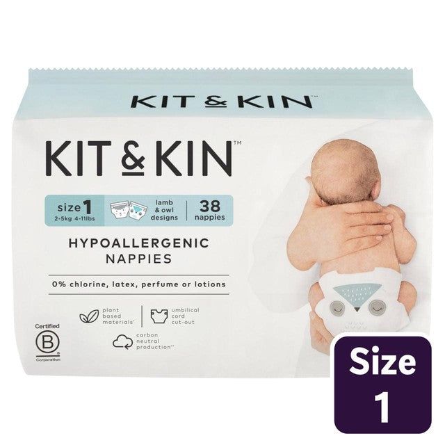 Kit & Kin hypoallergenic nappies size 1 (2-5kg), UK version
