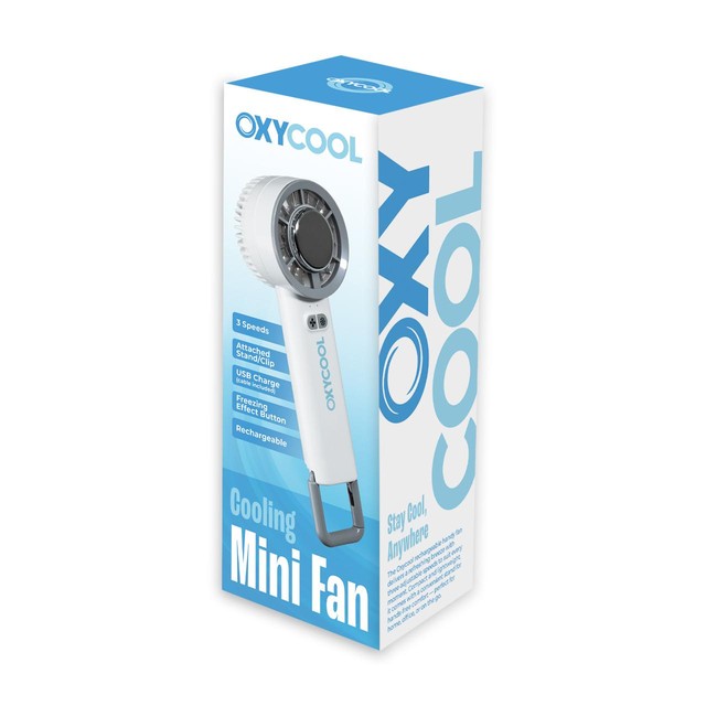 Oxycool rechargeable mini handheld fan (British brand)