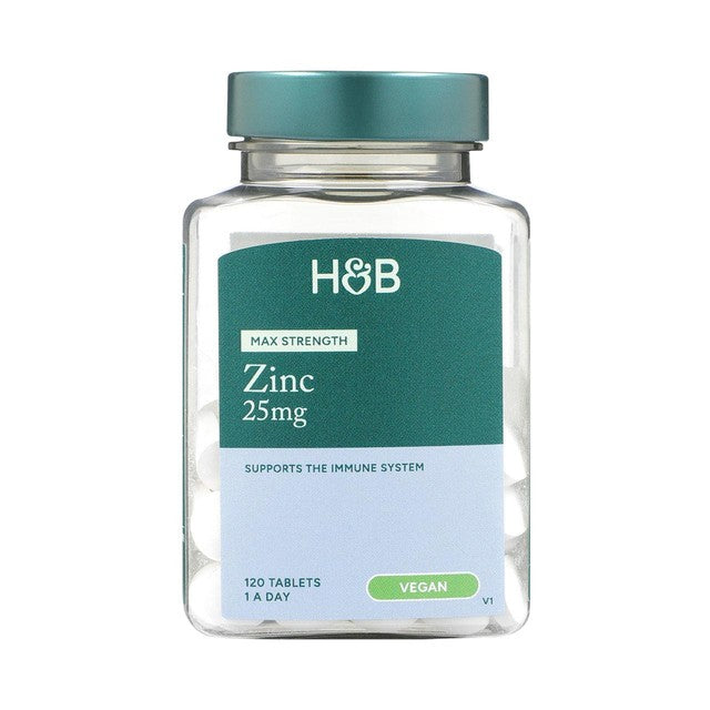 Holland & Barrett zinc 25mg supplement tablets 120 pack, UK version