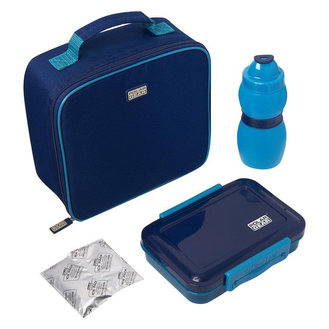 Polar Gear insulated 4-piece lunch set with bottle and ice pack in navy, imported from the UK