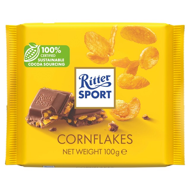 Ritter Sport cornflakes milk chocolate cereal bar 100g, imported from the UK