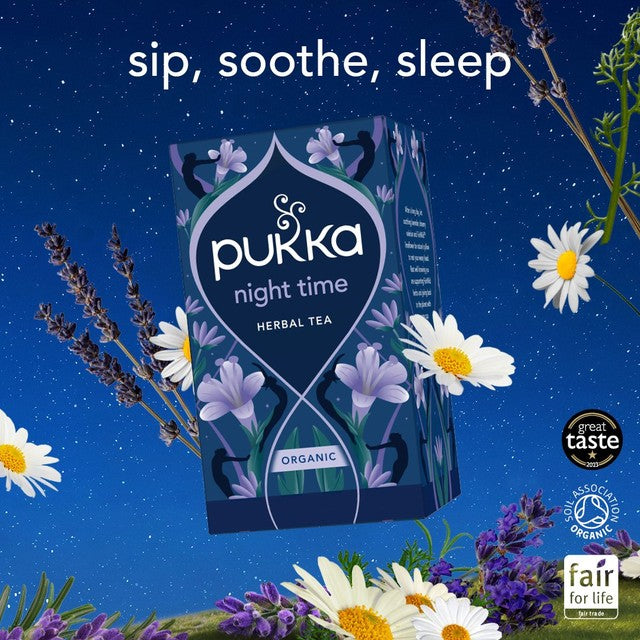 Pukka Herbal Tea Night Time Chamomile 20 Bags, imported from the UK