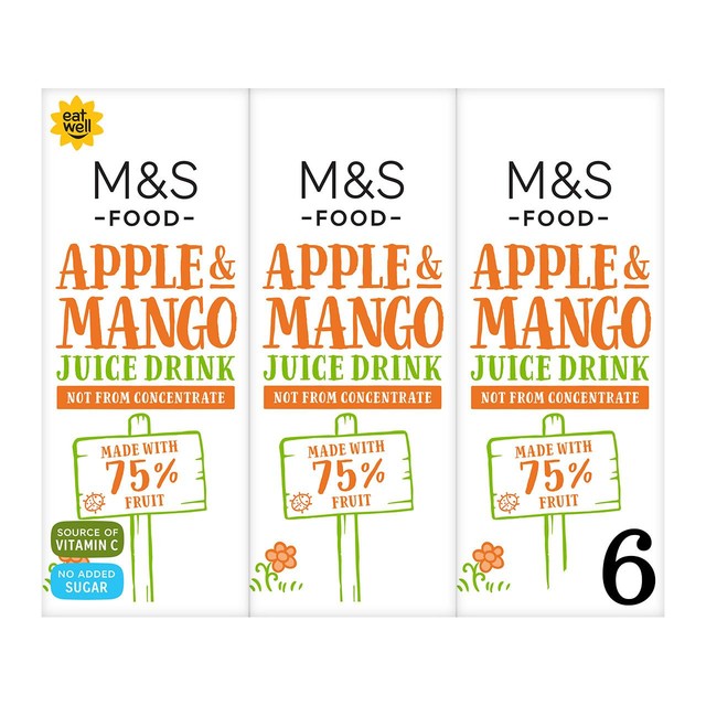 M&S apple and mango juice drink 6x200ml, imported from the UK