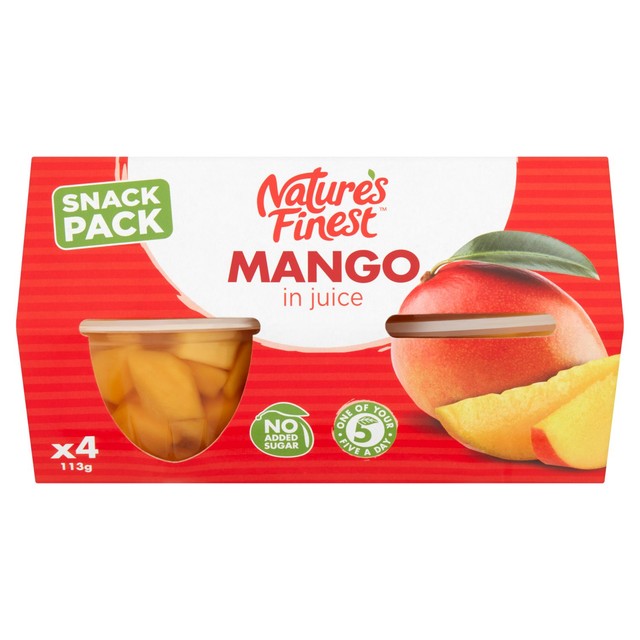 Nature's Finest fruit pots mango in juice 4 x 113g, imported from the UK