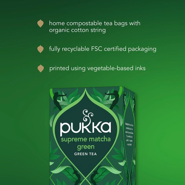 Pukka Supreme Matcha Green Herbal Tea Bags x20, imported from the UK