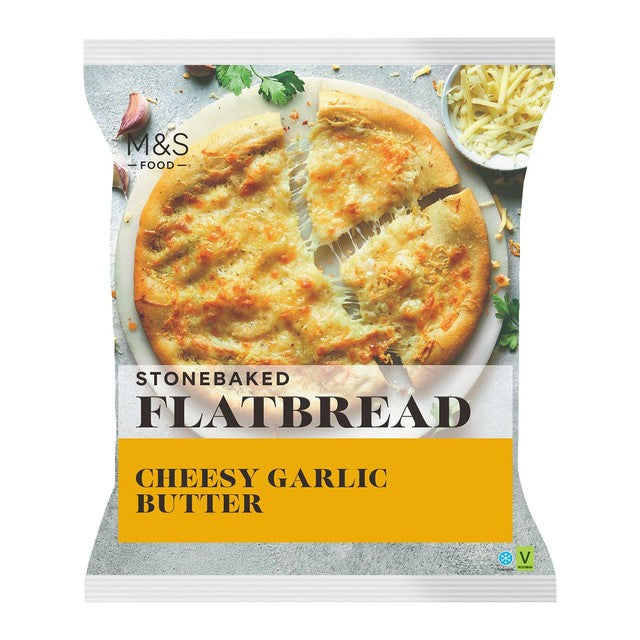 M&S Cheesy Garlic Butter Flatbread 280g, imported from the UK