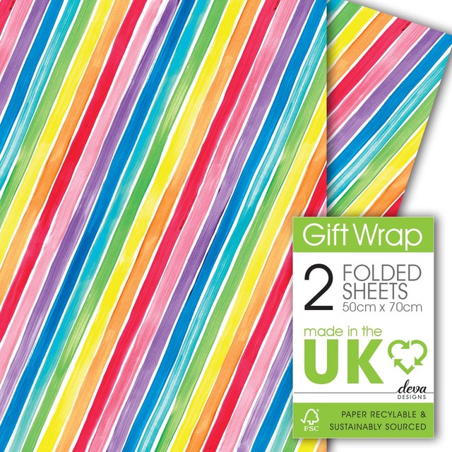 Deva Designs Rainbow Rock wrapping paper 2 pack, imported from the UK