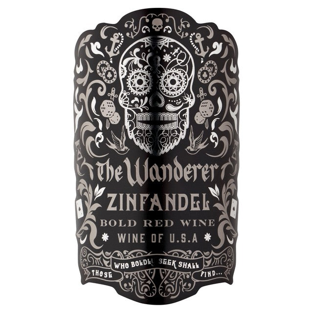 The Wanderer Zinfandel red wine bottle, imported from the UK