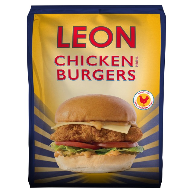 Leon gluten-free chicken thigh burgers 460g, UK version