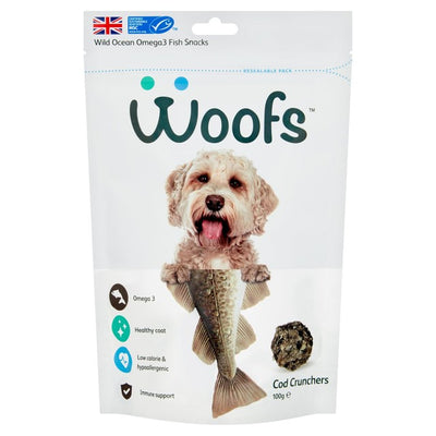 M&S Woofs Cod Crunchers 100% Natural MSC Fish Dog Treats 100g- Buy online at McGrocer