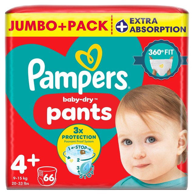 Pampers Baby Dry Nappy Pants Extra Absorption Size 4+, imported from the UK