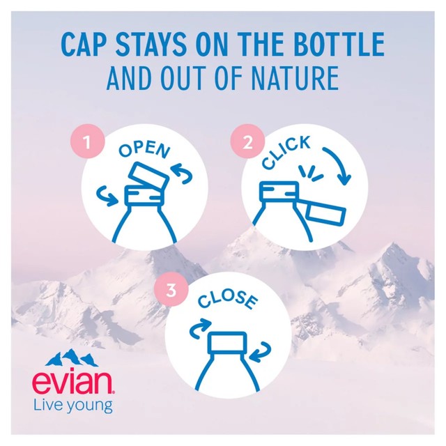 Evian Still Natural Mineral Water multipack with sports cap, 12 x 750ml - British product