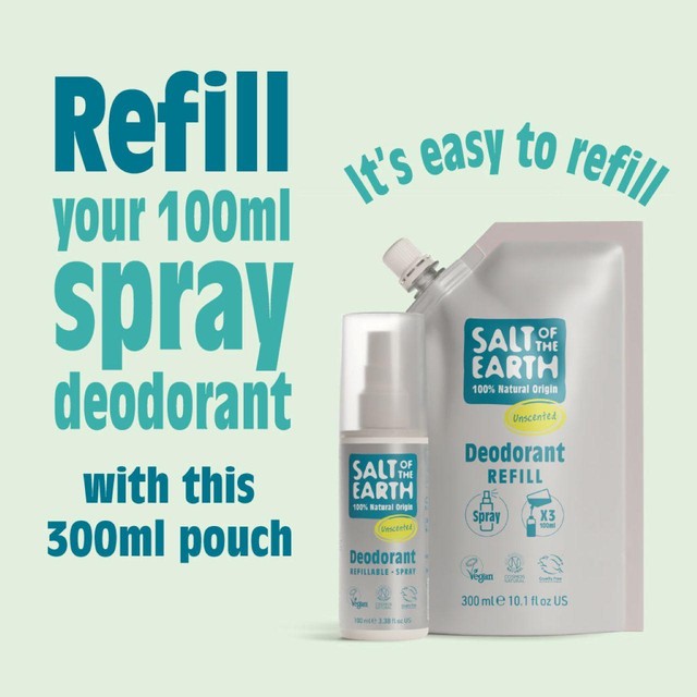 Salt of the Earth unscented natural deodorant spray refill 300ml (British brand)