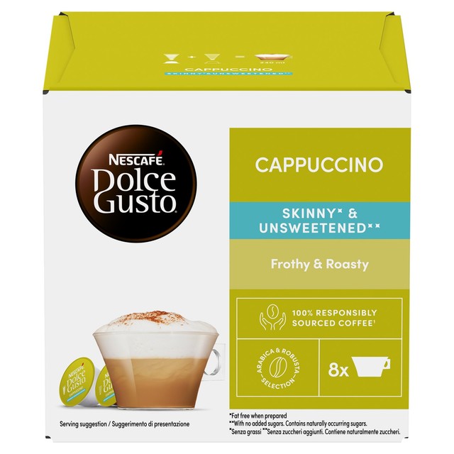Nescafé Dolce Gusto Skinny Cappuccino Pods 8 Pack, imported from the UK