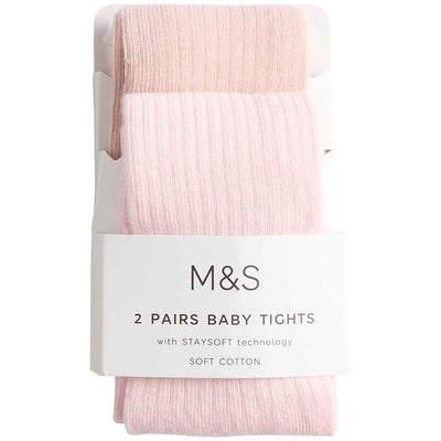 M&S Rippstrumpfhose Baby 6-12 Monate Pink 2er-Pack