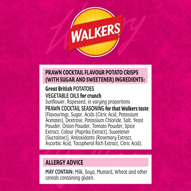 Walkers Prawn Cocktail crisps bag, 32.5g (British brand)