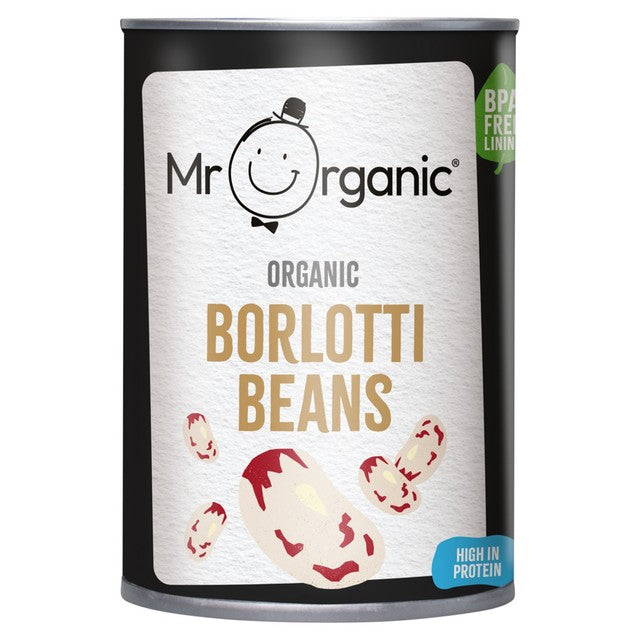 Mr Organic Borlotti Beans 400g, imported from the UK