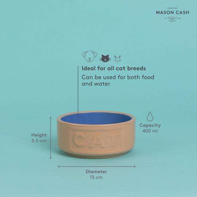 Mason Cash Cane/Blue Lettered cat bowl 13cm, imported from the UK