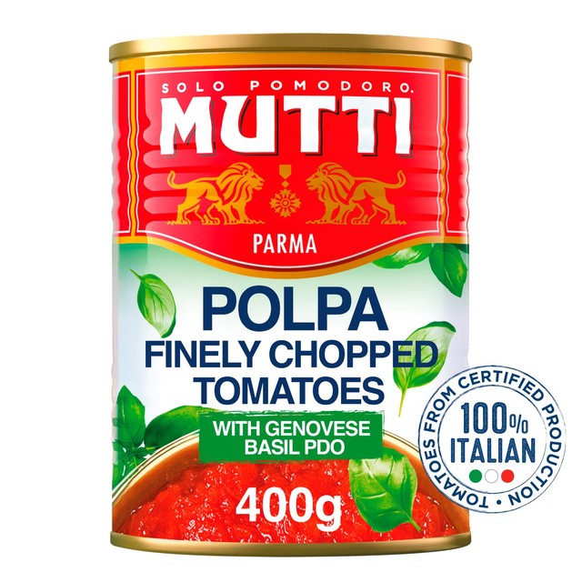 Mutti chopped tomatoes with basil 400g, imported from the UK