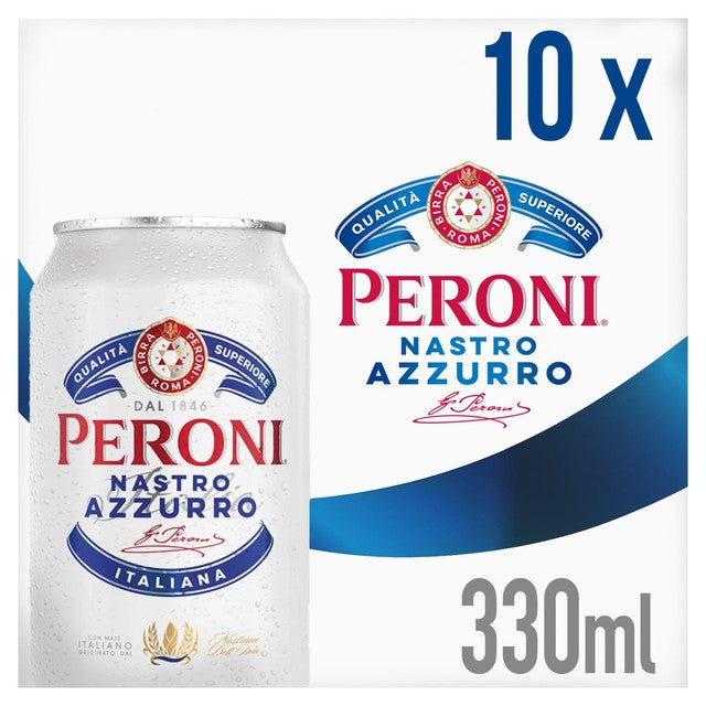 Peroni Nastro Azzurro beer 10 x 330ml cans, imported from the UK
