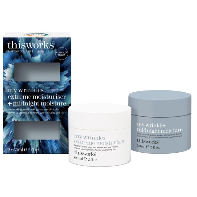 This Works My Wrinkles Extreme Moisturiser and Midnight Moisture facial moisturiser duo 2 x 60ml (British brand)