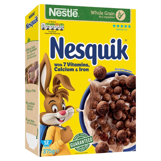 Nesquik chocolate cereal 375g, imported from the UK