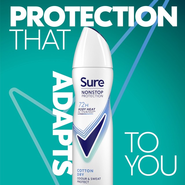 Sure women's cotton dry anti-perspirant spray 150ml (British brand)