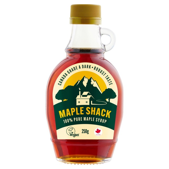 Maple Shack Grade A Dark Maple Syrup 250g, imported from the UK