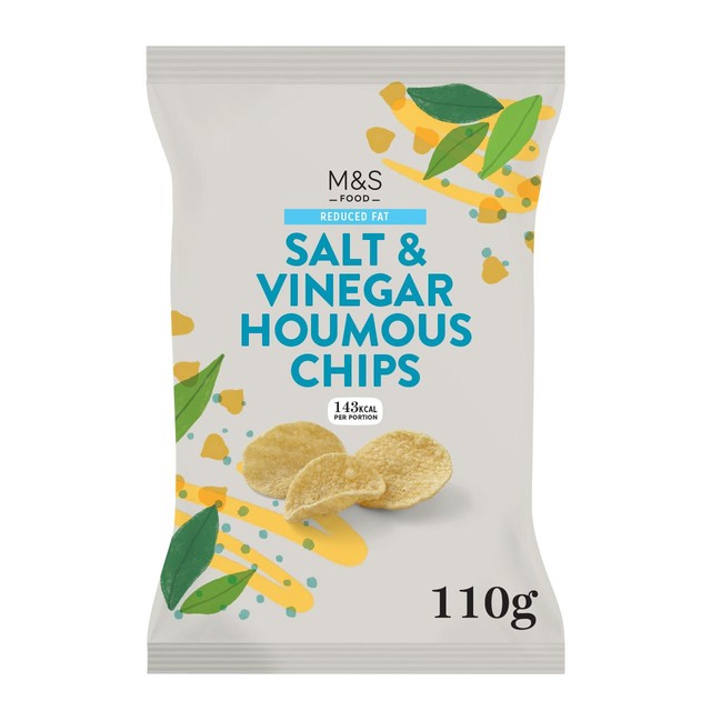 M&S Salt & Vinegar Houmous Chips 110g, imported from the UK