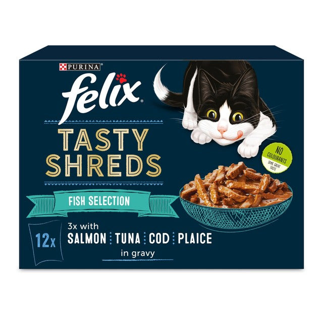 Felix Tasty Shreds Fish Selection in Gravy wet cat food 12 x 80g - British product
