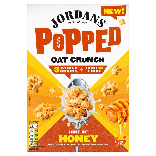 Jordans hint of honey popped oat crunch breakfast cereal 425g, UK version