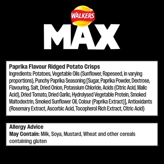 Walkers Max Punchy Paprika crisps 140g (British brand)
