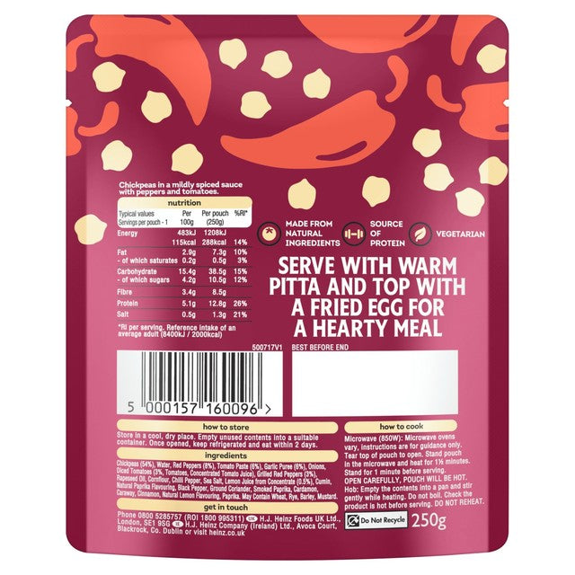 Heinz harissa chickpeas 250g with lemon and garlic, UK version