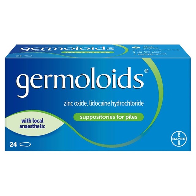 Germoloids Triple Action Haemorrhoids & Piles Suppositories 24 suppositories, UK version