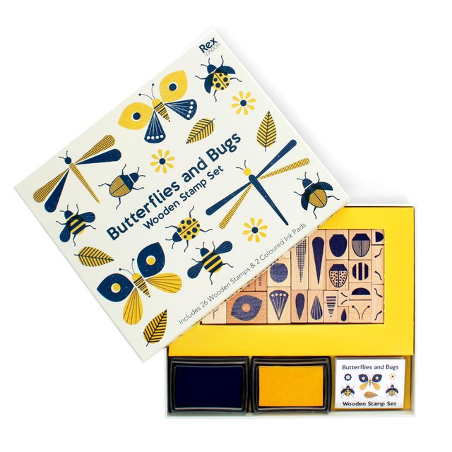 Rex London wooden butterflies and bugs stamp set, imported from the UK
