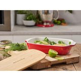 KitchenAid Empire Red 26cm stoneware casserole dish with bamboo lid, UK version