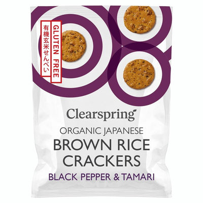 Clearspring Økologisk Japansk Brunt Ris Kjeks Svart Pepper & Tamari Glutenfri Kjeks 40g