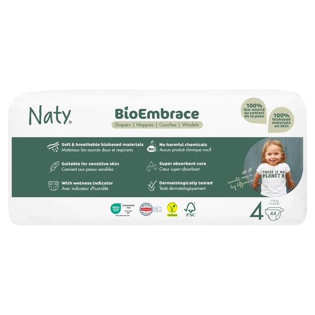 Naty BioEmbrace Big Pack nappies Size 4 (7-18kg), imported from the UK