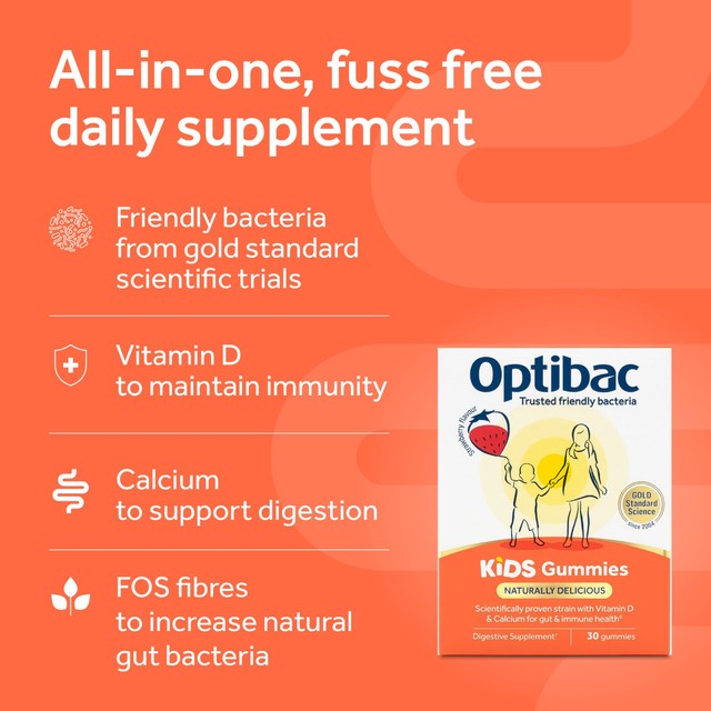 Optibac Kids Strawberry Gummies 30 gummies, imported from the UK