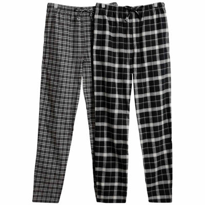 M&S Herre Børstet bomullsrutete pyjamasbukser XL Svart