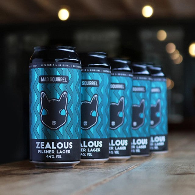 Mad Squirrel Zealous Pilsner 440ml, imported from the UK