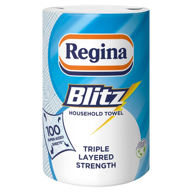 Regina Blitz kitchen roll with 100 supersized sheets, imported from the UK