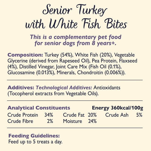 Lily's Kitchen Senior Dog Treats with turkey and white fish 70g, UK version