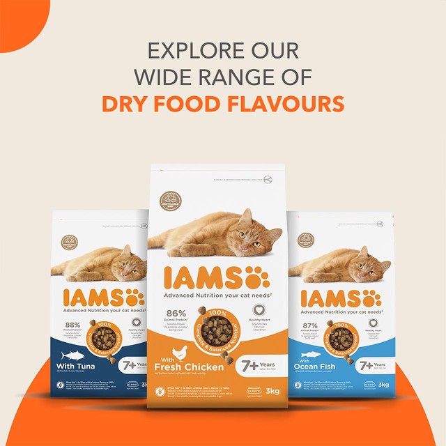 IAMS senior cat food with tuna 3kg, UK version