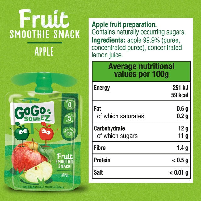 GoGo squeeZ apple fruit smoothie snack 4 x 90g, UK version