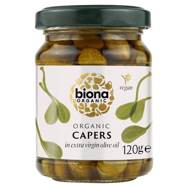 Biona capers in extra virgin olive oil 120g - British product