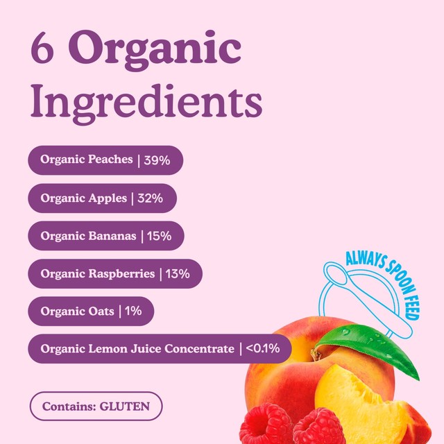 Little Freddie organic peaches and raspberries baby food pouch 100g, UK version
